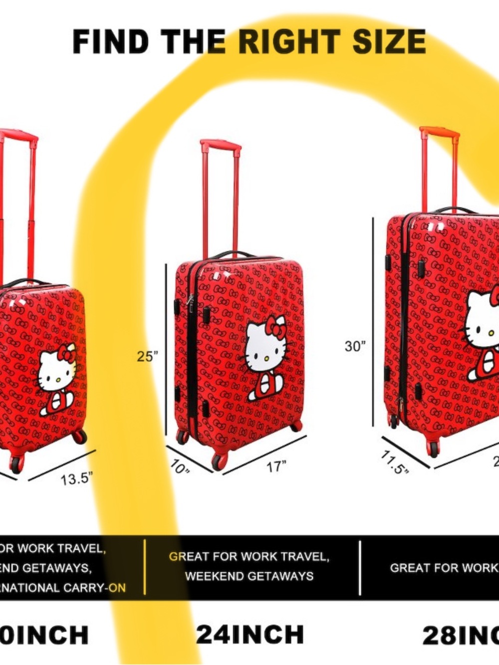 Hello Kitty Red Three-Piece Spinner Luggage Set - Picture 4 of 4